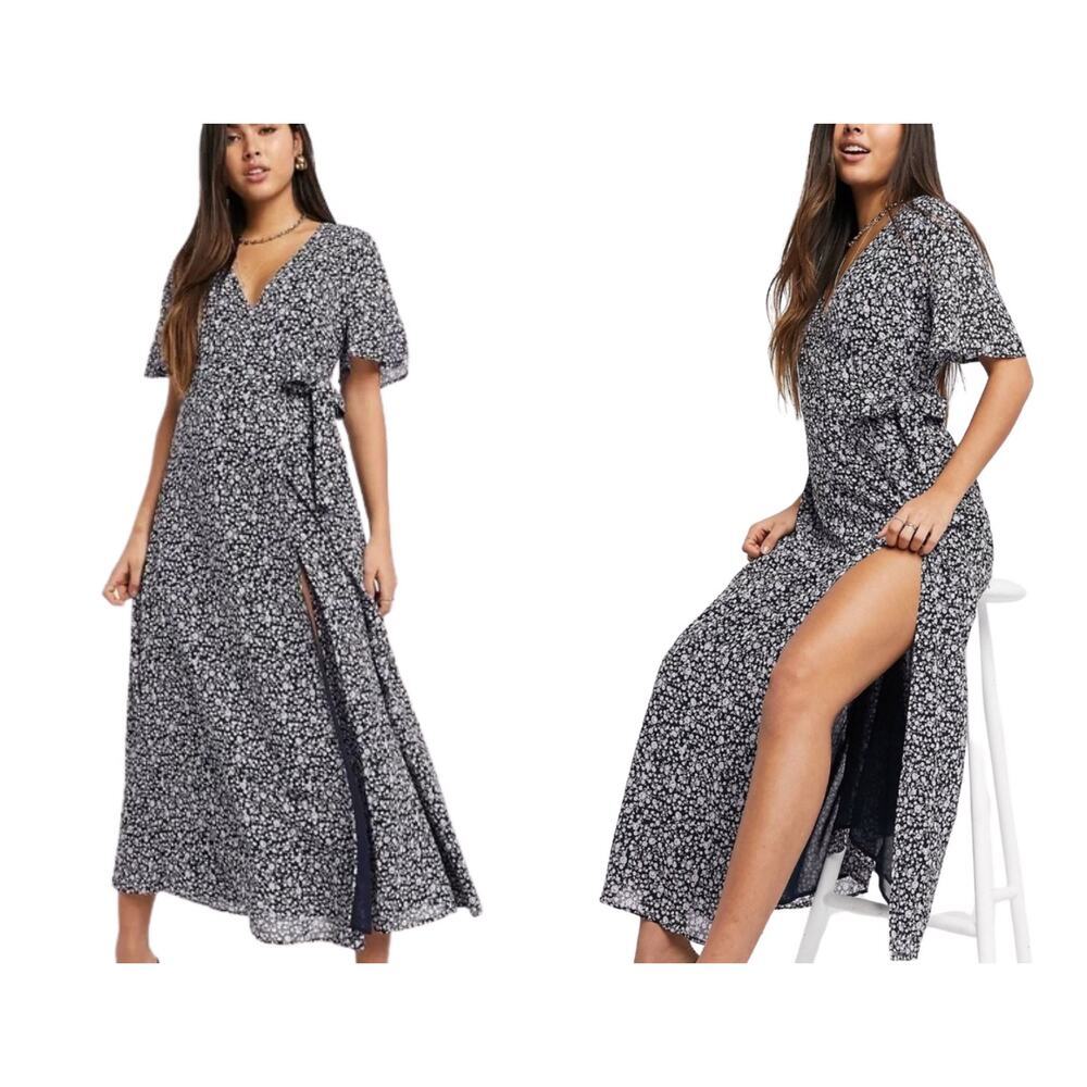 Vila Floral Wrap Maxi Dress EU 36 US 4 Boho Flowy Cottagecore Summer Feminine